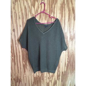 Torrid Sweater Pullover Open Knit Short Sleeve Dark Green V-Neck Size 2 (2X)